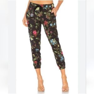 Pam & Gela Bohemian Black Floral Tapered Copped Jogger Relaxed Pants S